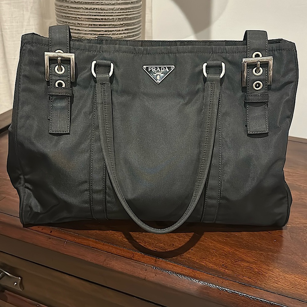 PRADA Black Tessuto Nylon with Silver Hardware Shoulder Bag